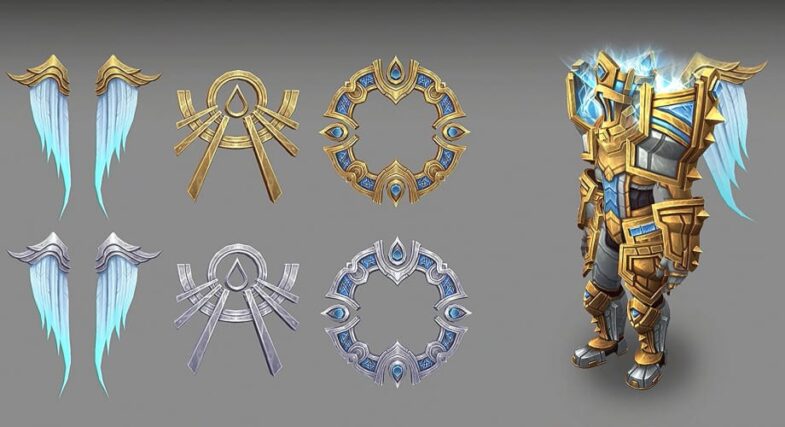 Various back pieces for the Kyrian armor set. Unlockable through progression.