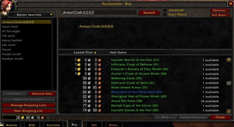 The Auctionator Addon for WoW Gold Farming - the Buy Tab Where You Can Make Smart Purchases
