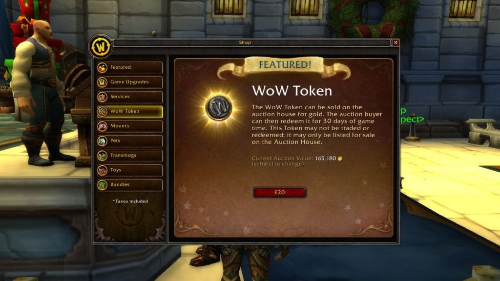Actual Price of the WoW Token Taken from a Live Game.