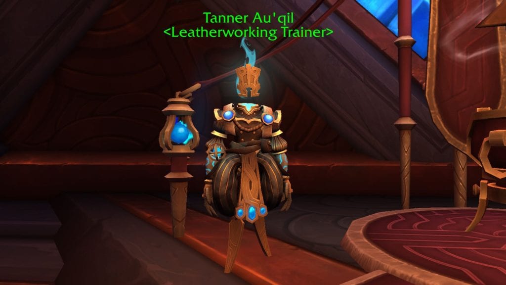 The Leatherworking trainer Found in Oribos, Needed for Making Gold in WoW Shadowlands with Leatherworking