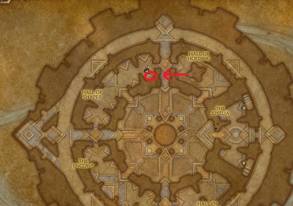 The Exact Location of the Enchanting Trainer in Oribos Shown on a Map