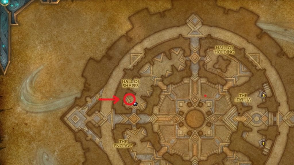 The Exact Location of the Jewelcrafting Trainer in Oribos Shown on a Map