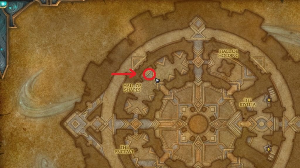 The Exact Location of the Blacksmithing Trainer in Oribos Shown on a Map