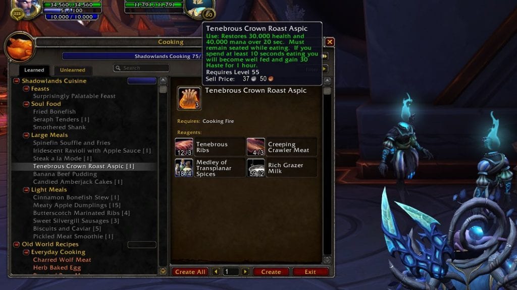 The Cooking Recipe - Tenebrous Crown Roast Aspic Shown in Game