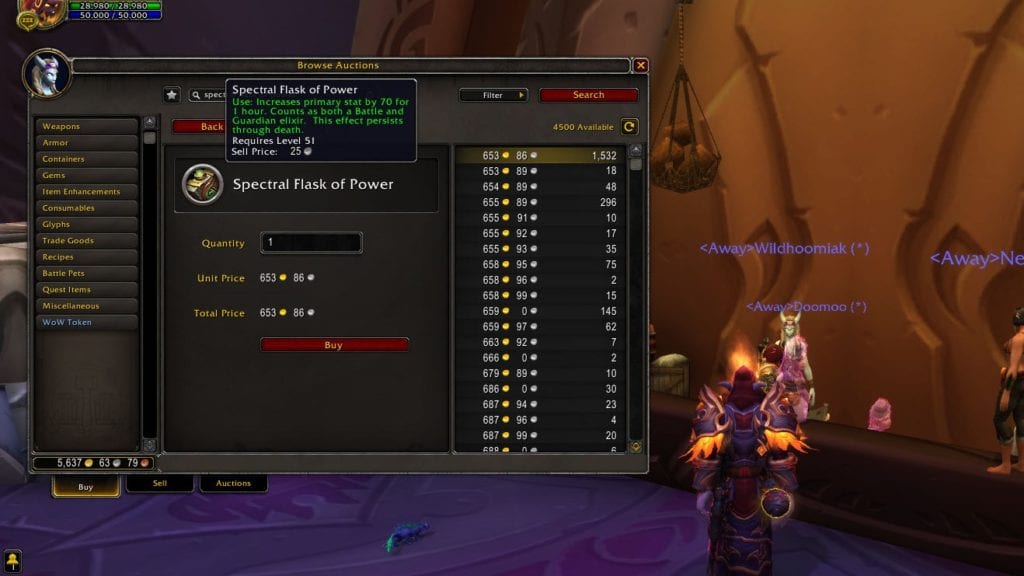 Live Price of the Item Spectral Flask on Power on the Auction House