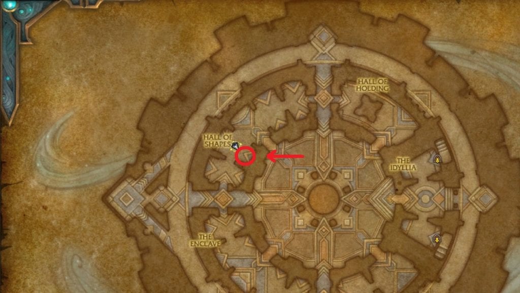 The Exact Location of the Alchemy Trainer in Oribos Shown on a Map