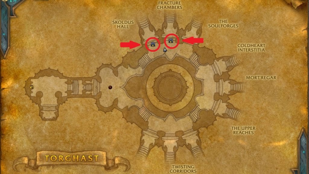 Two available WoW Torghast wings shown on the map
