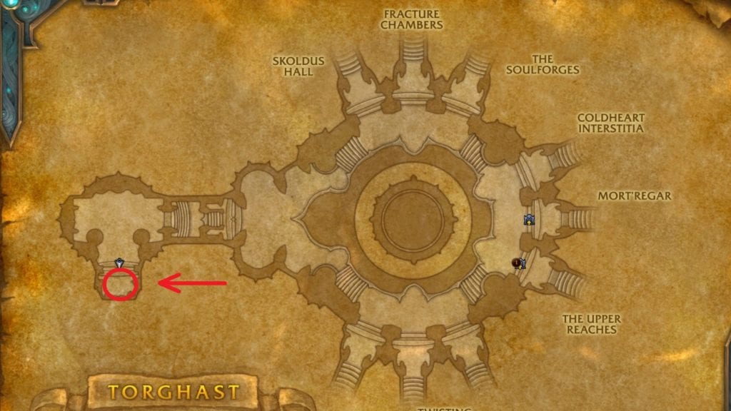 The map location of the Runcarver's Chamber shown in game.