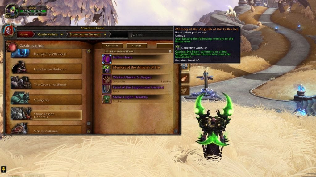 WoW Shadowlands Demon Hunter Legendaries shown in game - Collective Anguish.