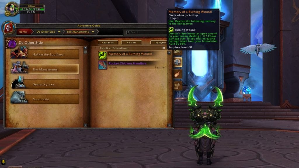 WoW Shadowlands Demon Hunter Legendaries shown in game - Burning Wound.