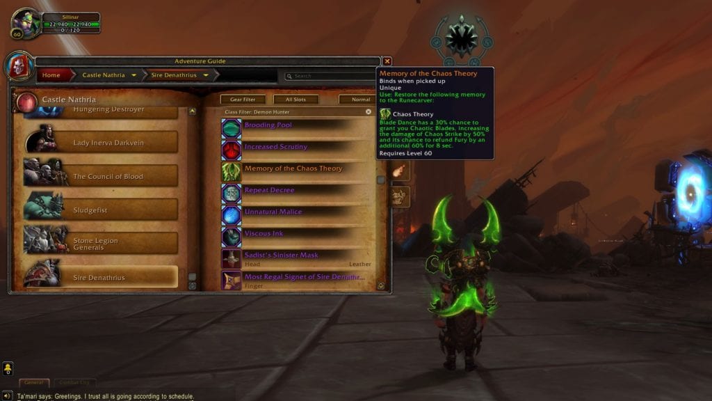 WoW Shadowlands Demon Hunter Legendaries shown in game - Chaos Theory.