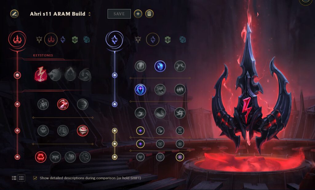 ARAM LoL Ahri build rune page