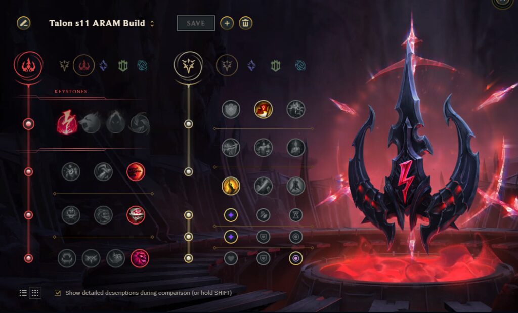 ARAM LoL Talon build rune page