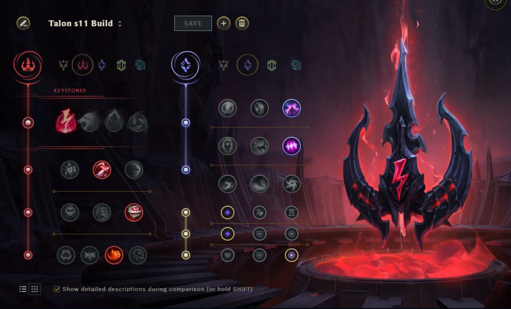 Mid Lane Talon LoL build rune page