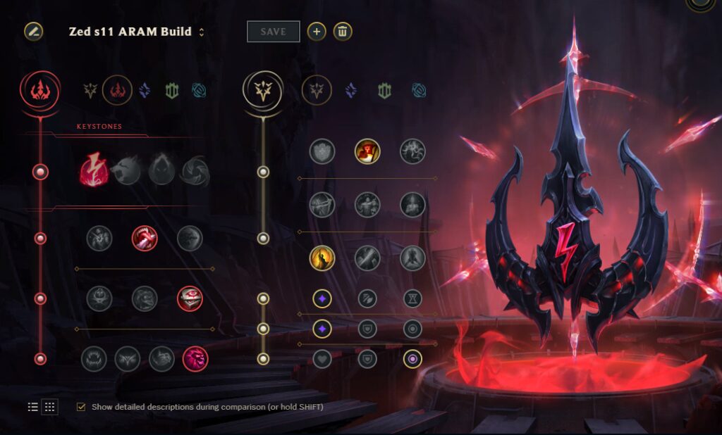 ARAM LoL Zed build rune page