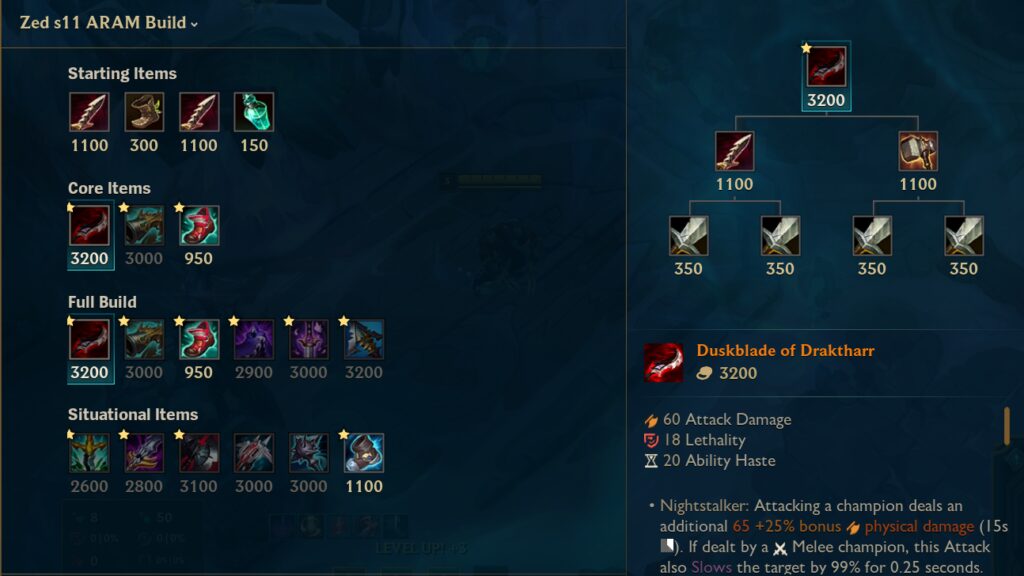 ARAM LoL Zed build rune page