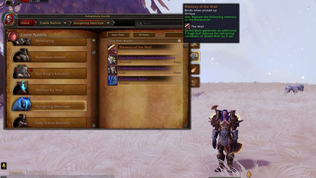 WoW Shadowlands Warrior Legendaries shown in game - The Wall.